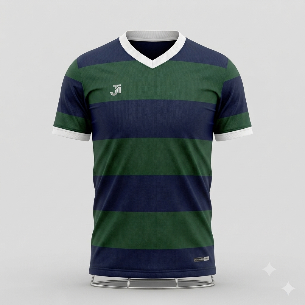 JERSEY INTL (JI) Branded 'Classic Hoop' Navy & Forest Green Striped Soccer Jersey - Performance Kit - Adult
