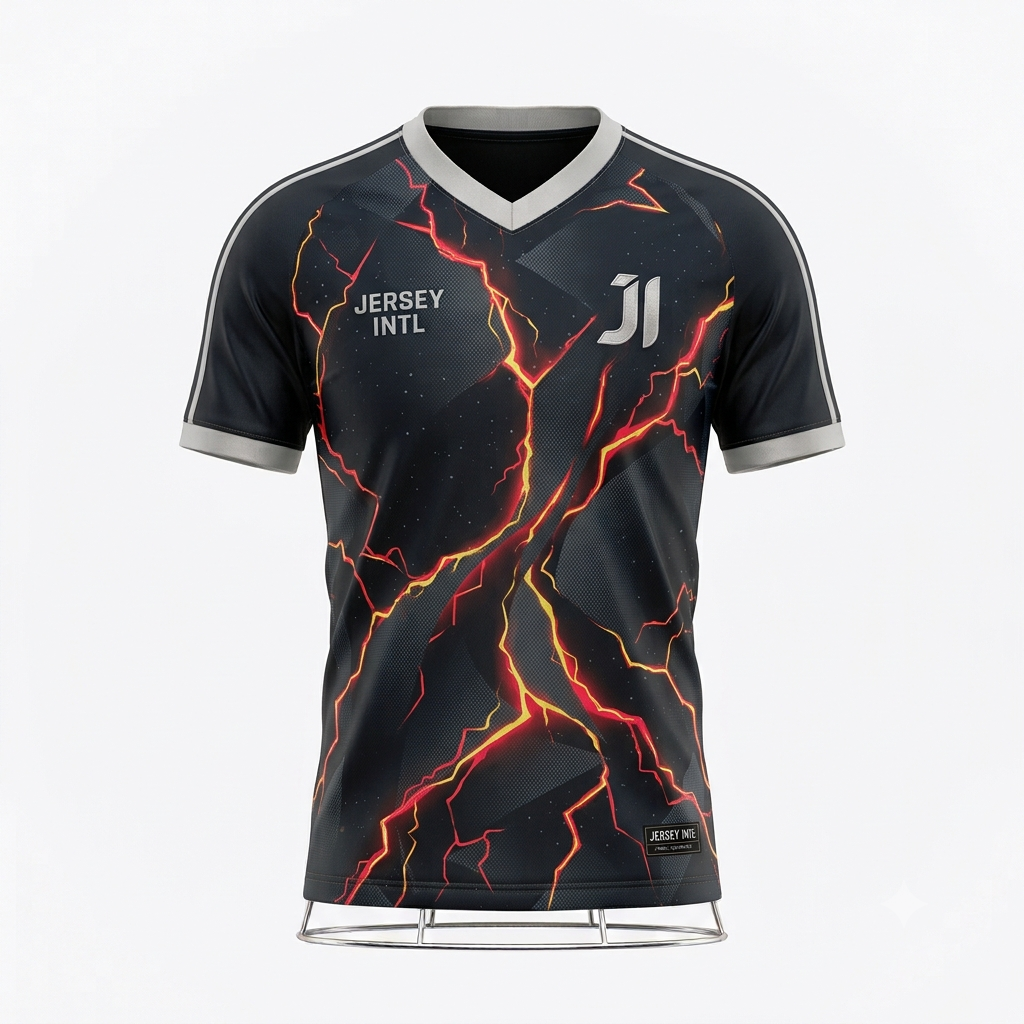 JERSEY INTL (JI) Branded 'Volcanic Strike' Charcoal & Magma Red Performance Soccer Jersey - Elite Series Kit