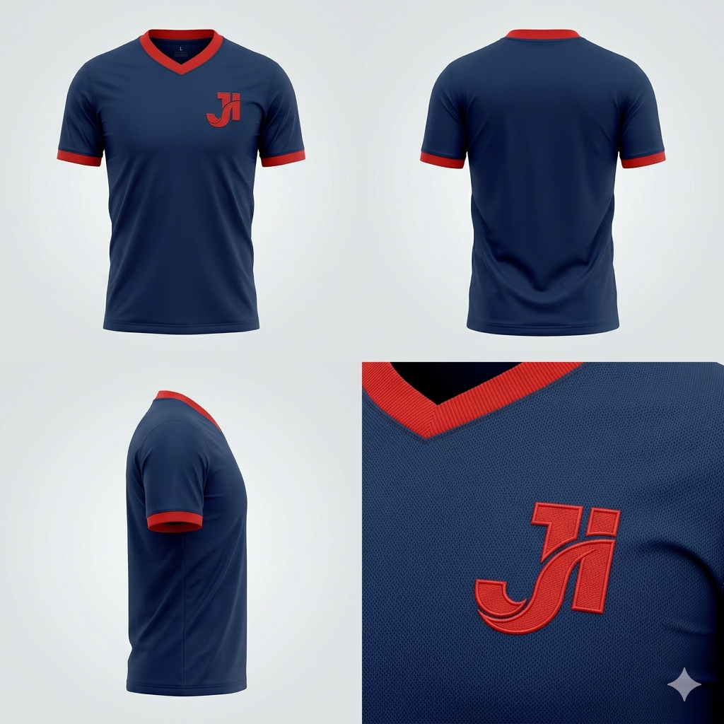 JERSEY INTL (JI) Branded Men’s Navy & Red Performance Soccer Jersey – Adult Short-Sleeve Football Shirt