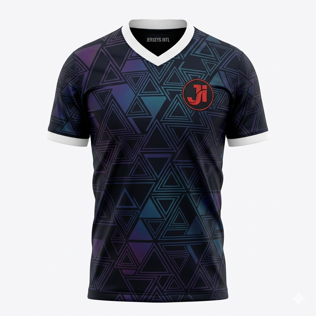 JERSEY INTL (JI) Branded Spectrum Iridescent Geometric Mosaic Soccer Jersey - Obsidian Black &amp; White - Adult Football Shirt