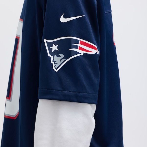 Custom Drake Maye New England Patriots Game Jersey Navy