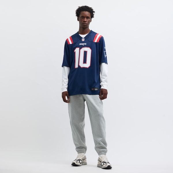 Custom Drake Maye New England Patriots Game Jersey Navy