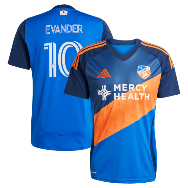 Customized Evander da Silva Ferreira FC Cincinnati 2025 Orange and Blue Legacy Kit Replica Jersey Blue