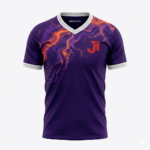 JERSEY INTL (JI) Branded Amethyst Storm Purple Soccer Jersey - Lava Orange Lightning Graphic - Adult Performance Football Shirt