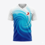 JERSEY INTL (JI) Branded Arctic Vortex White Soccer Jersey - Deep Blue to Cyan Gradient - Adult Performance Football Shirt