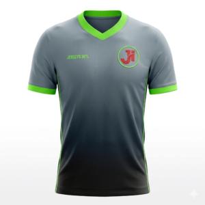 JERSEY INTL (JI) Branded Quantum Fade Grey-to-Black Gradient Soccer Jersey - Electric Lime Accents - Adult Performance Football Shirt